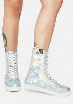 Y.R.U. CC Silver Hologram Lace-Up Boots Boots & Booties