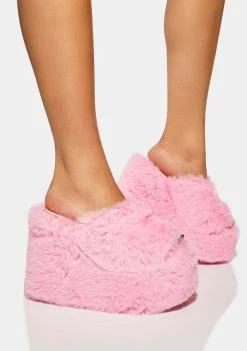 Y.R.U. Pink Gravity Faux Fur Sandals Platforms