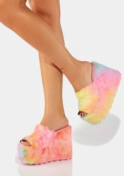 Y.R.U. Platforms Pastel Gravity Faux Fur Sandals