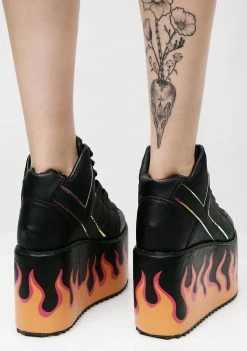 Y.R.U. Platforms Qozmo Black Flames Platform Sneakers