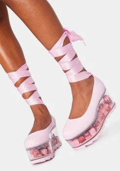 Y.R.U. Pink Qloud Swan Lace Up Platforms