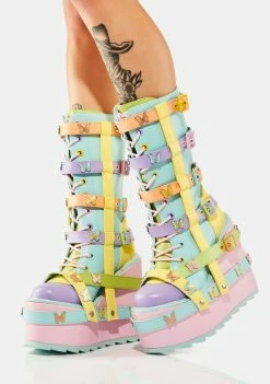 Y.R.U. Platform Boots Pastel Butterfly Dune Bondage Boots