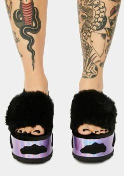 Y.R.U. Qozii Night Sky Faux Fur Platform Slides