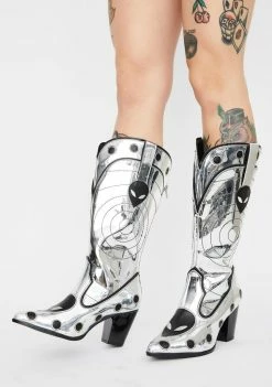 Y.R.U. Boots & Booties UFO Chrome Space Cowgirl Metallic Boots