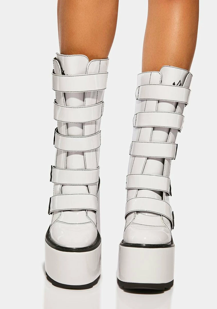 Cheapest โค๏ธ Y.R.U. White Patent Dune Strapped Platform ๐ฅพ Boots Platforms ๐ฅ 5 Y.R.U. White Patent Dune Strapped Platform Boots Platforms