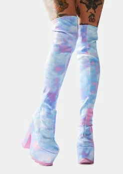 Y.R.U. Platforms Labyrinth Pastel Cloud Thigh High Platform Boots
