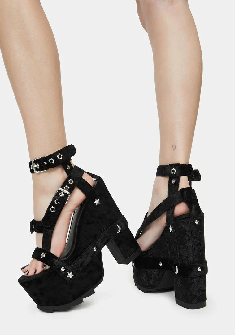 Cheap π Y.R.U. Nightcall Black Velvet Platform π Heels Platforms π 6 Y.R.U. Nightcall Black Velvet Platform Heels Platforms