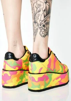 Y.R.U. Lala Neon Camo Platform Sneakers