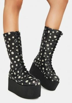 Y.R.U. Black Daisy Kaos Hi Platform Boots Platforms