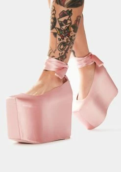 Y.R.U. Bae Pink Satin Platforms