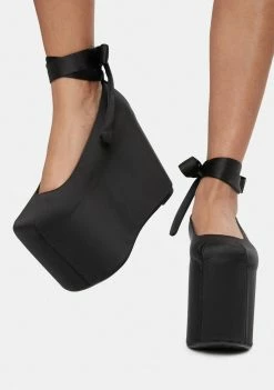 Y.R.U. Bae Black Satin Platforms