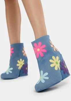 Y.R.U. Jem Daisies Denim Boots Heeled Boots