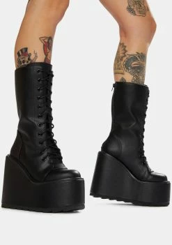 Y.R.U. Black Dune Lace-Up Platform Boots